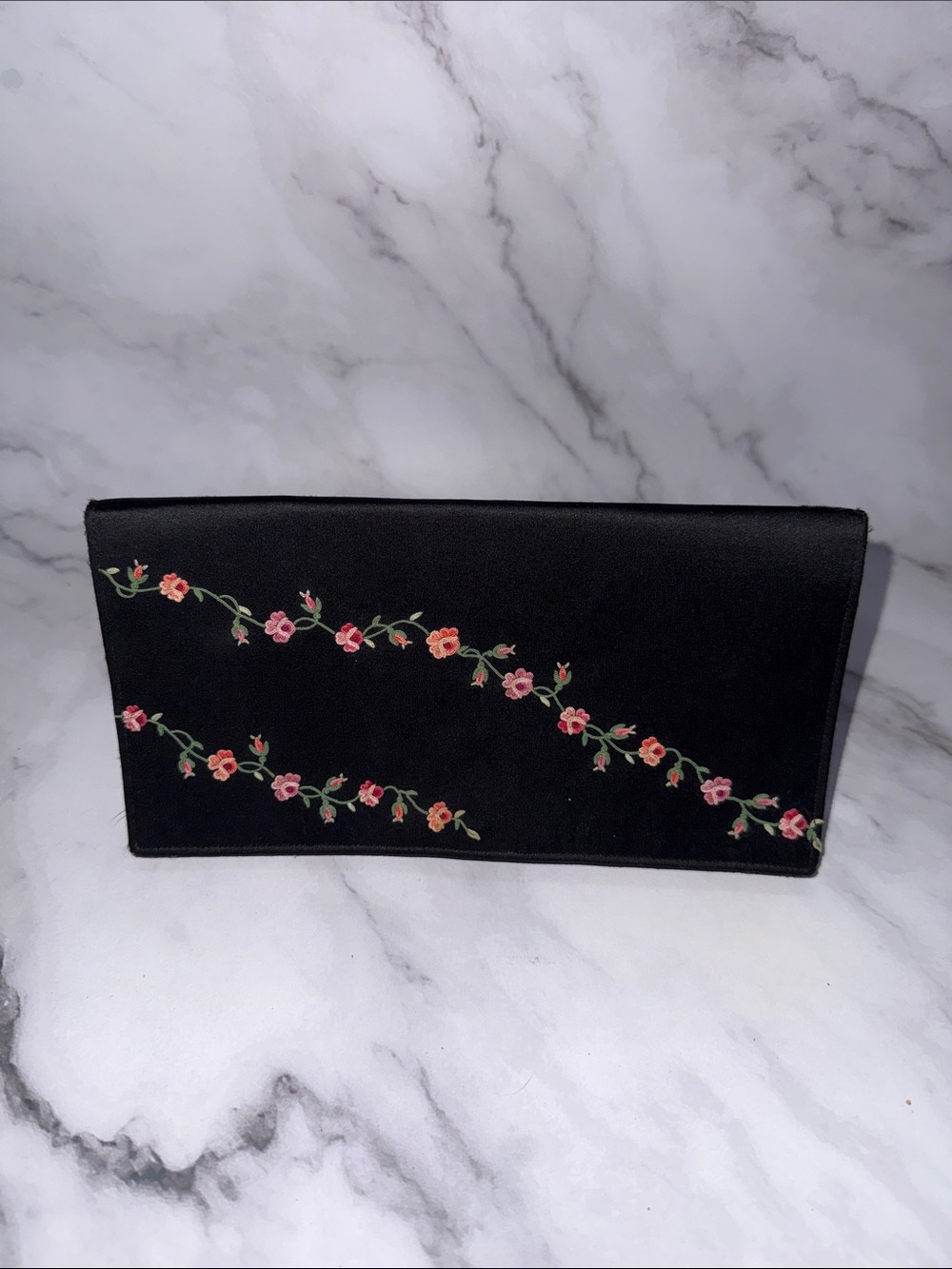 Vintage Black Floral Embroidered Women's Clutch- made in Paris